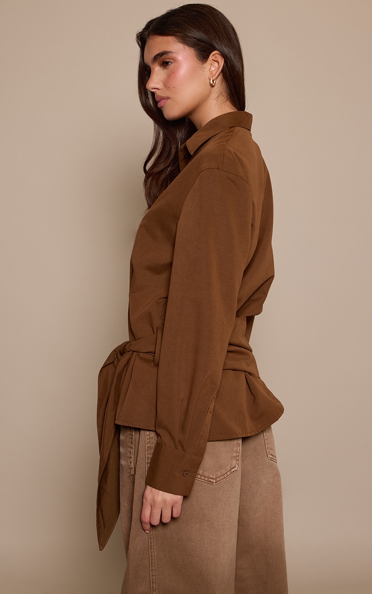 Brown Oversized Wrap Waist Shirt image 2