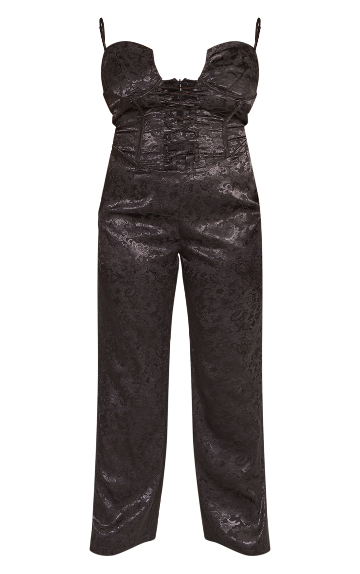 Plus Black Jacquard Lace Up Corset Jumpsuit Plus Size PLT CA