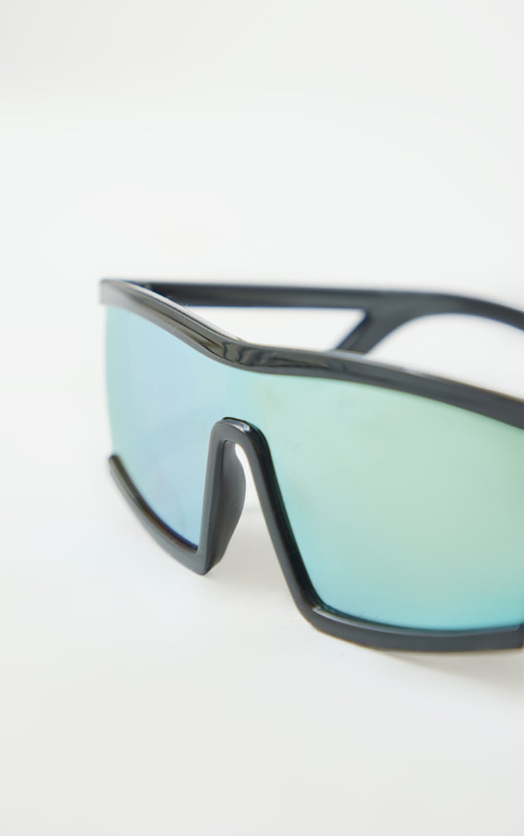Black Mirrored Rectangular Visor Suglassses image 3