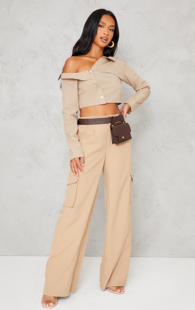 Petite Stone Off The Shoulder Cropped Shirt image 3