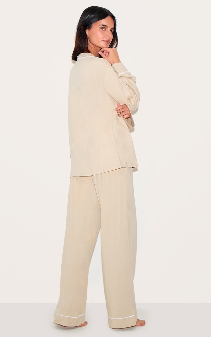 Sand Jersey Piping Detail Long PJ Set image 2