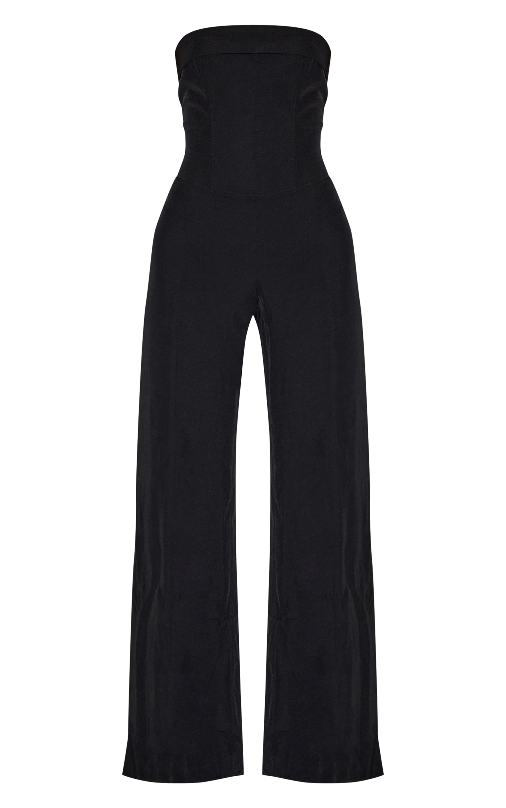 Premium Black Woven Bandeau Corset Straight Leg Jumpsuit image 5