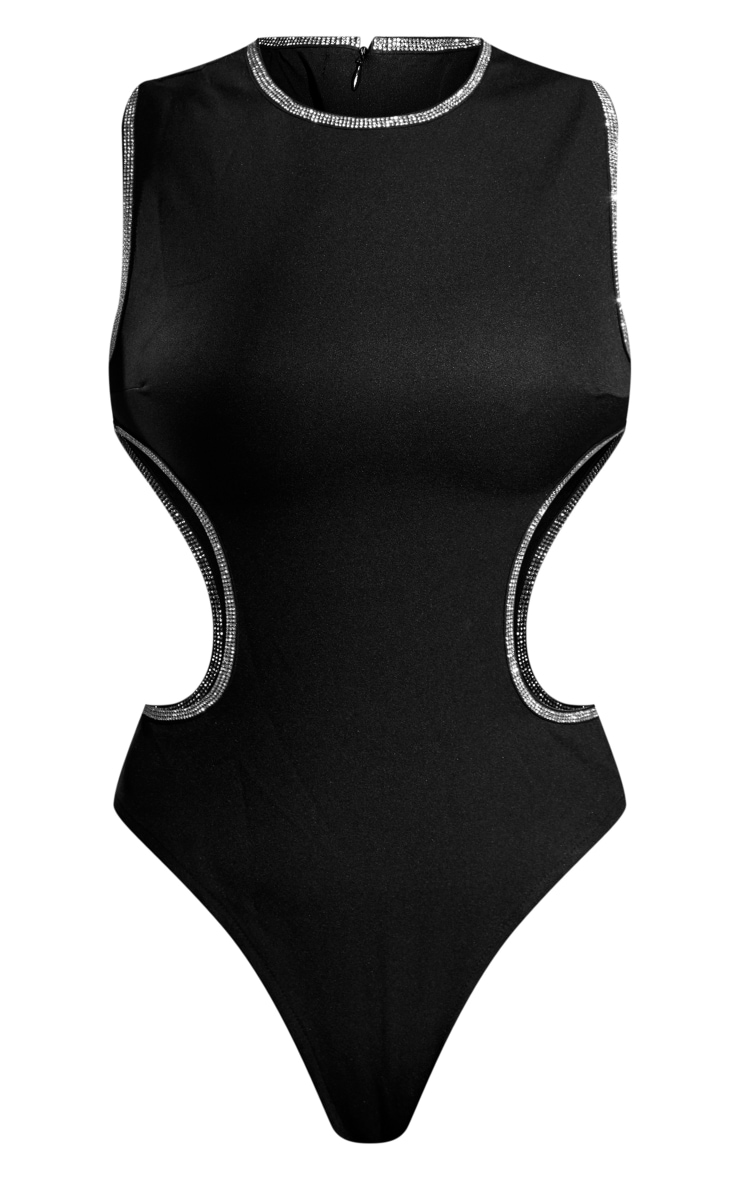 Black Diamante Trim Cut Out Bodysuit image 5