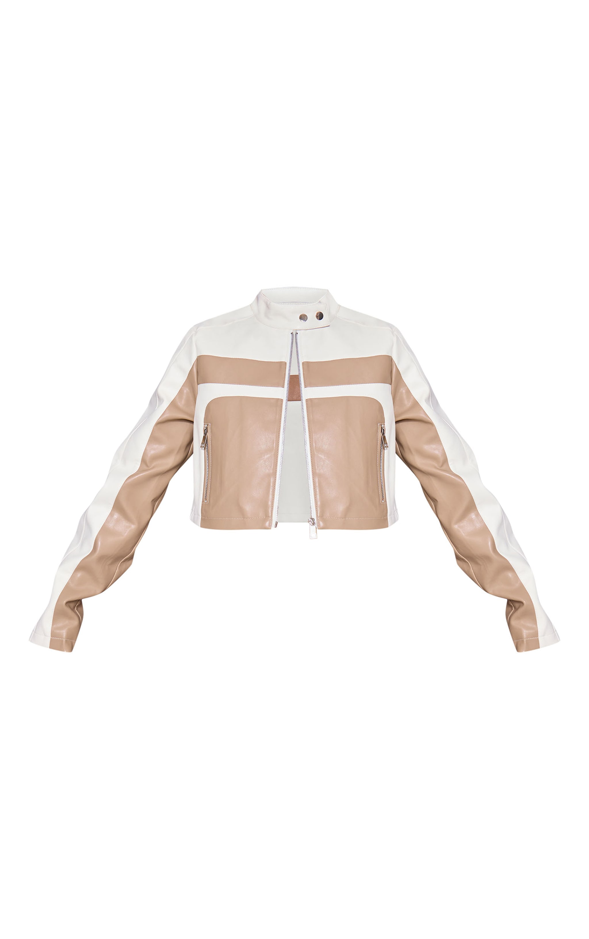 White Faux Leather Colour Block Biker Jacket | Outerwear
