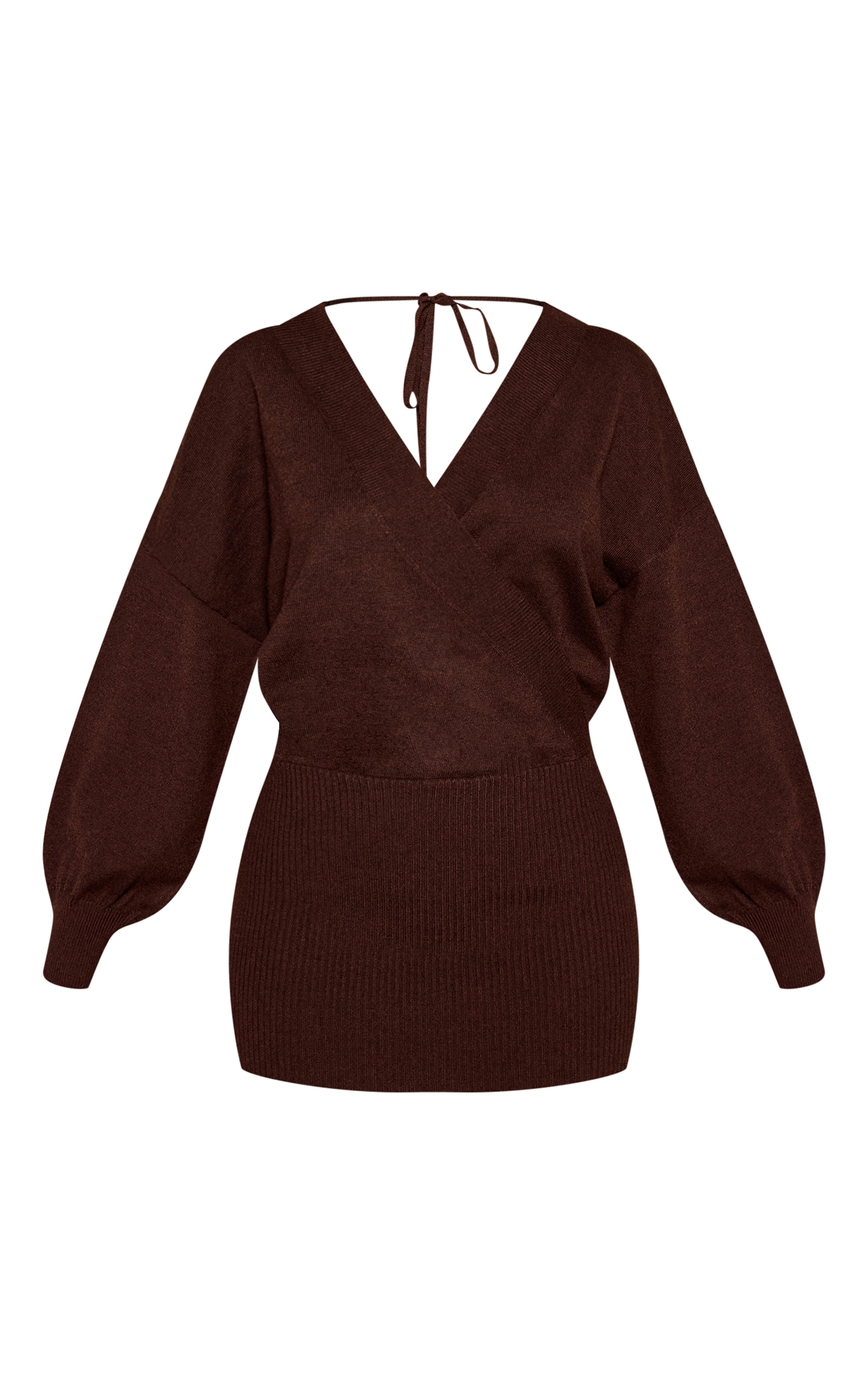 Petite Chocolate Ribbed Waist Slouchy Knitted Jumper Dress image 5