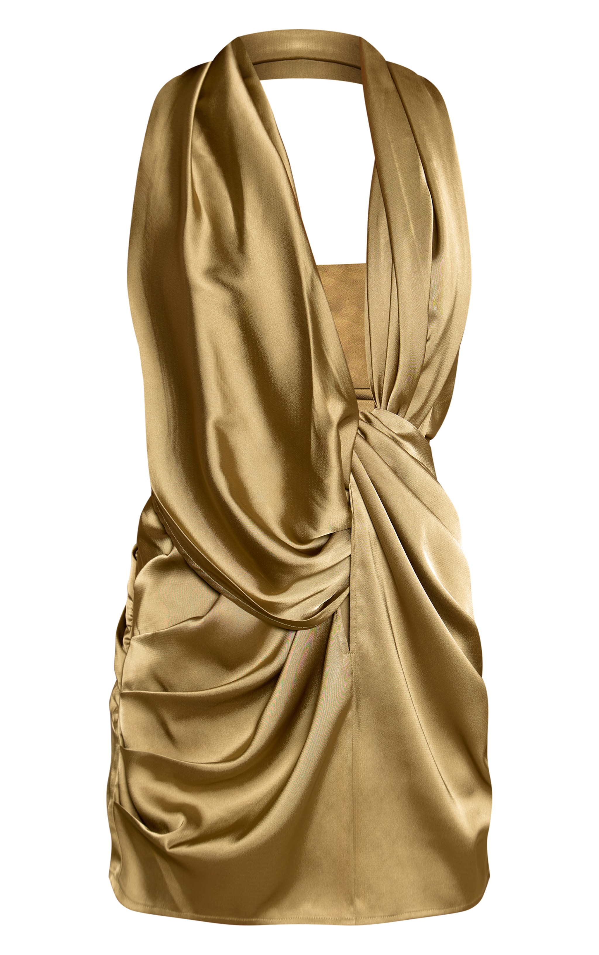 Olive Satin Twist Mini Dress image 5