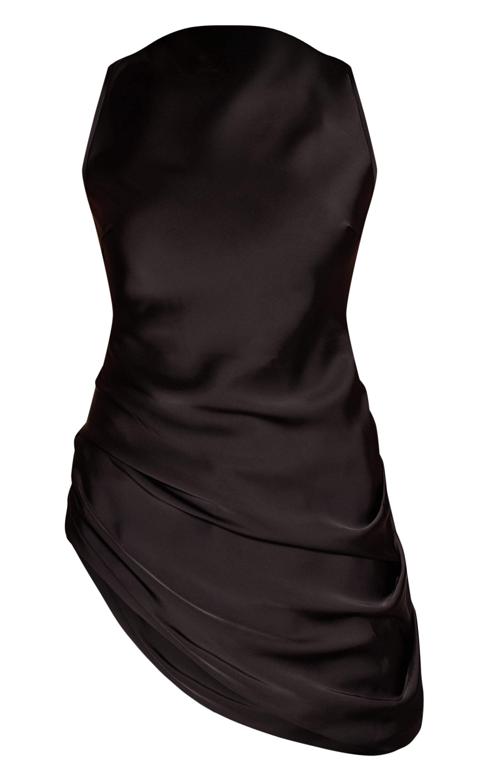Black Satin Tie Back Detail Asymmetric Longline Top image 5