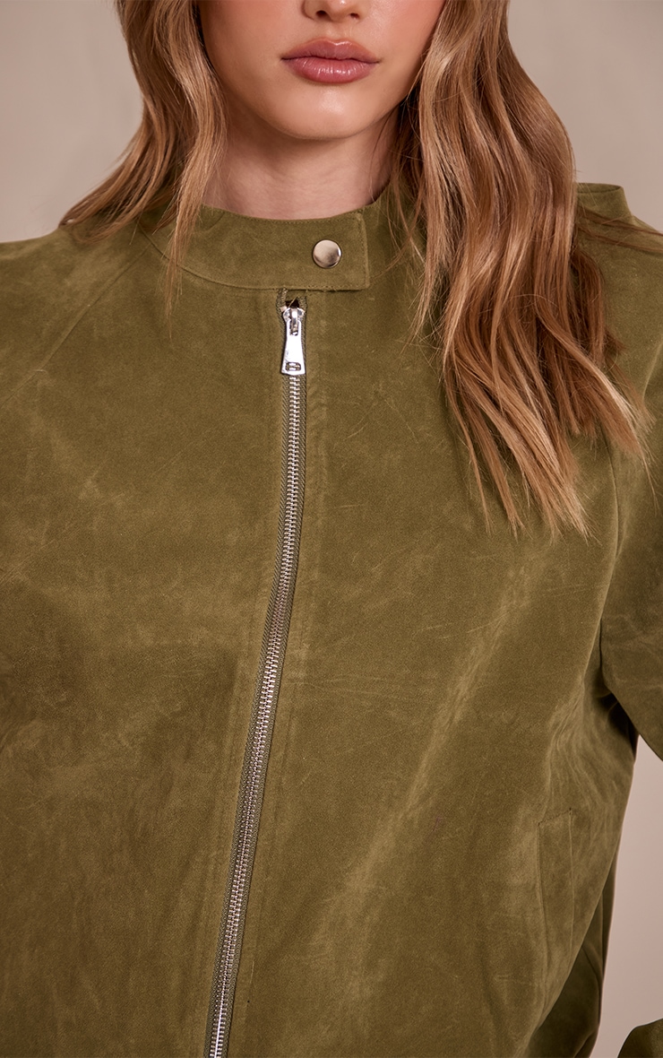 Olive Faux Suede Racer Neck Jacket image 4