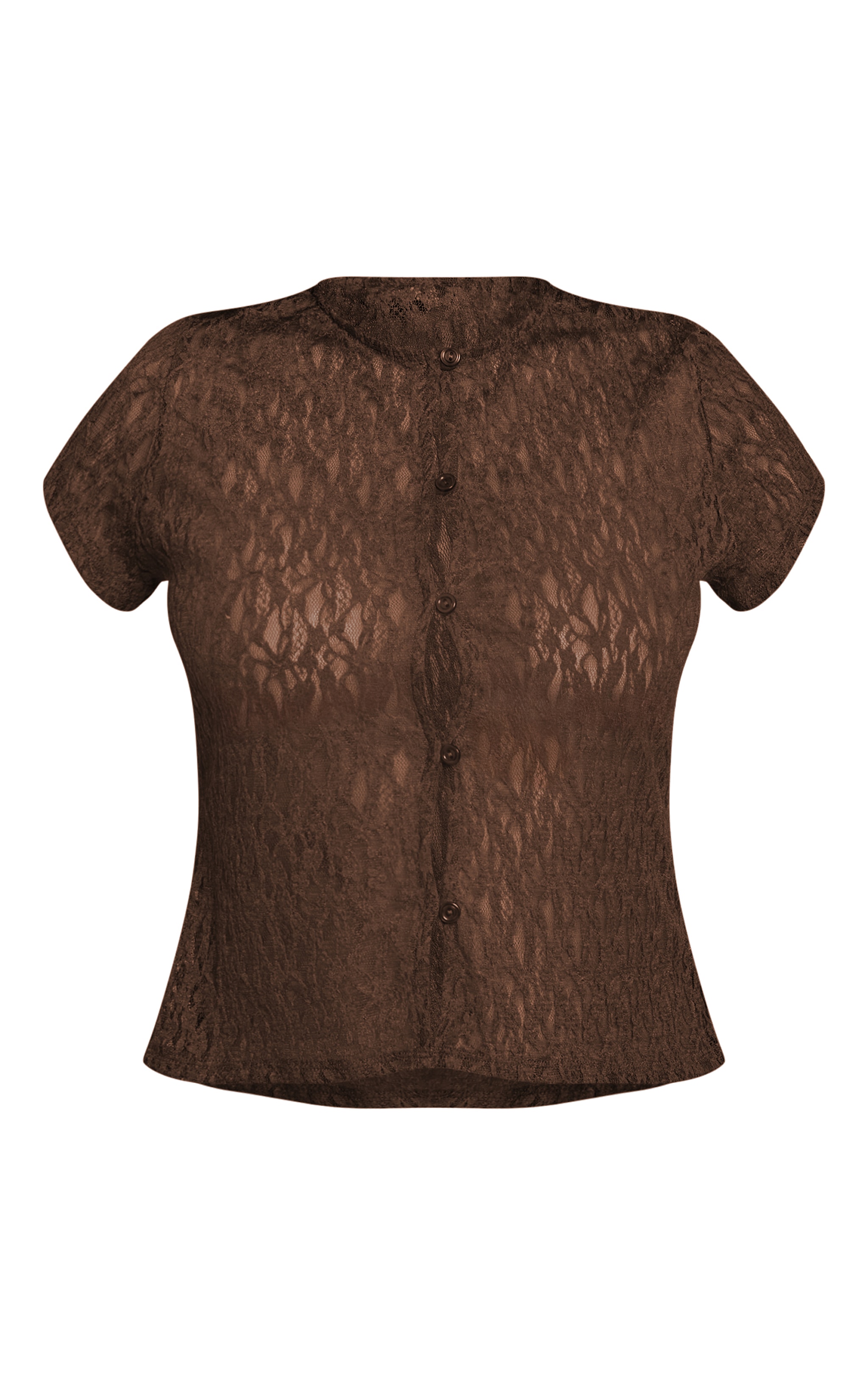 Chocolate Lace Short Sleeve Button Up Top image 5