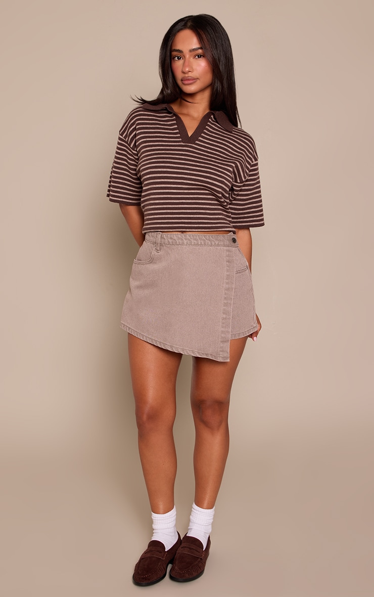Petite Mushroom Wrap Front Denim Mini Skort
