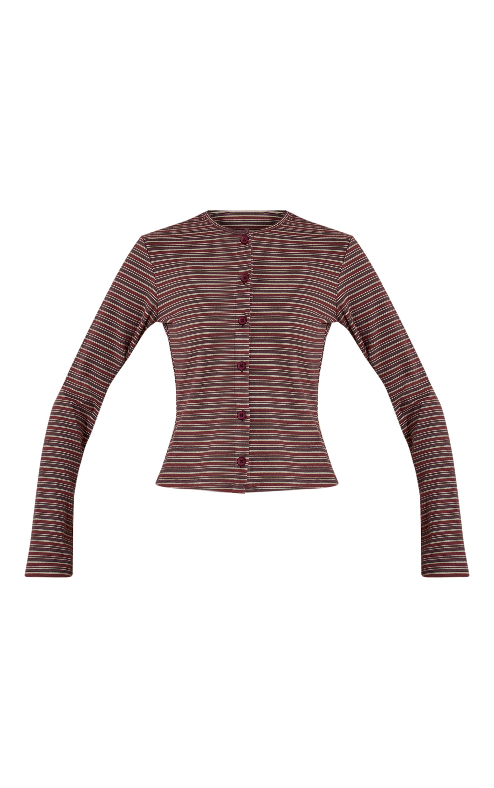 Burgundy Soft Fleece Pinstripe Button Up Top image 5