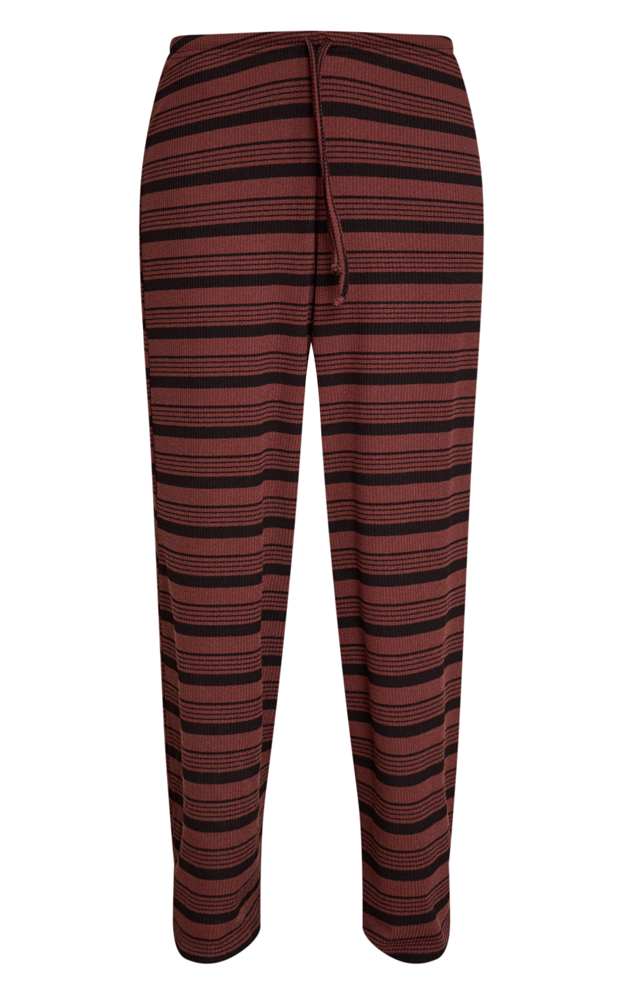 Chocolate Textured Stripe Drawstring Wide Leg Trouser image 5