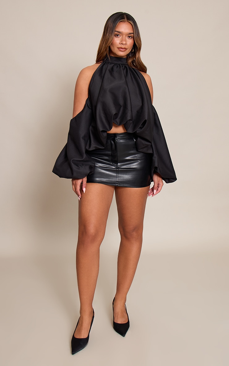 Shape Black Cold Shoulder Puffball Halterneck Top image 3