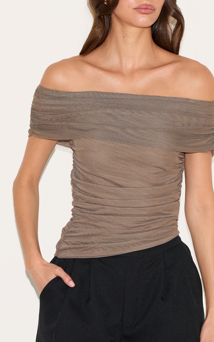 Top bustier en mesh gris champignon froncé à détail replié image 4