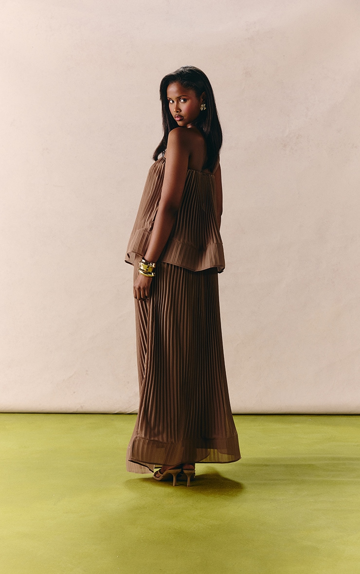 Taupe Chiffon Plisse Maxi Skirt image 2