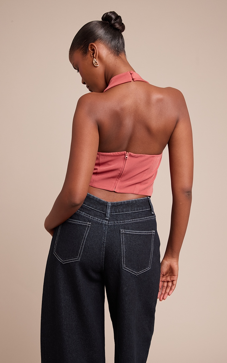 Dusty Rose Woven Halterneck Cowl Long Top image 2