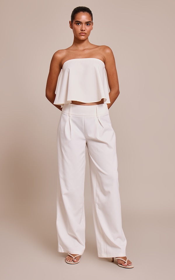 White Tailored Woven Pleated Wide Leg Pant