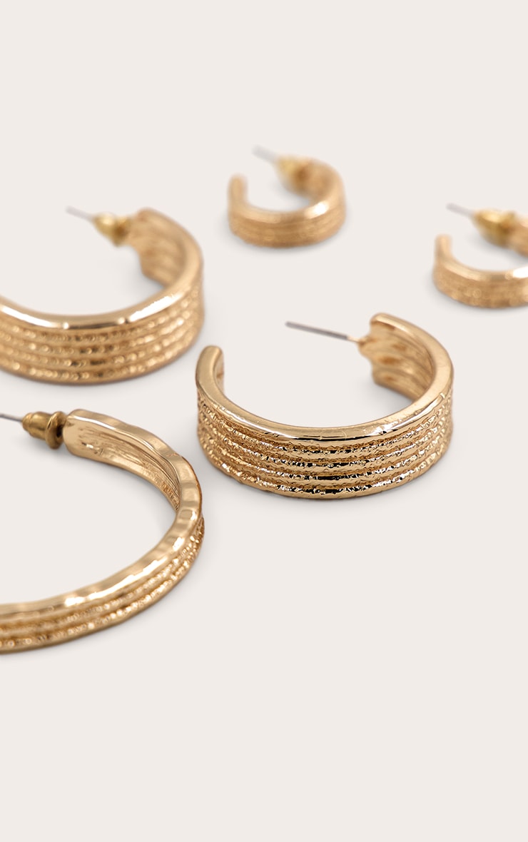 Gold Textured Size Range Hoop Earrings Multi-Pack image 3