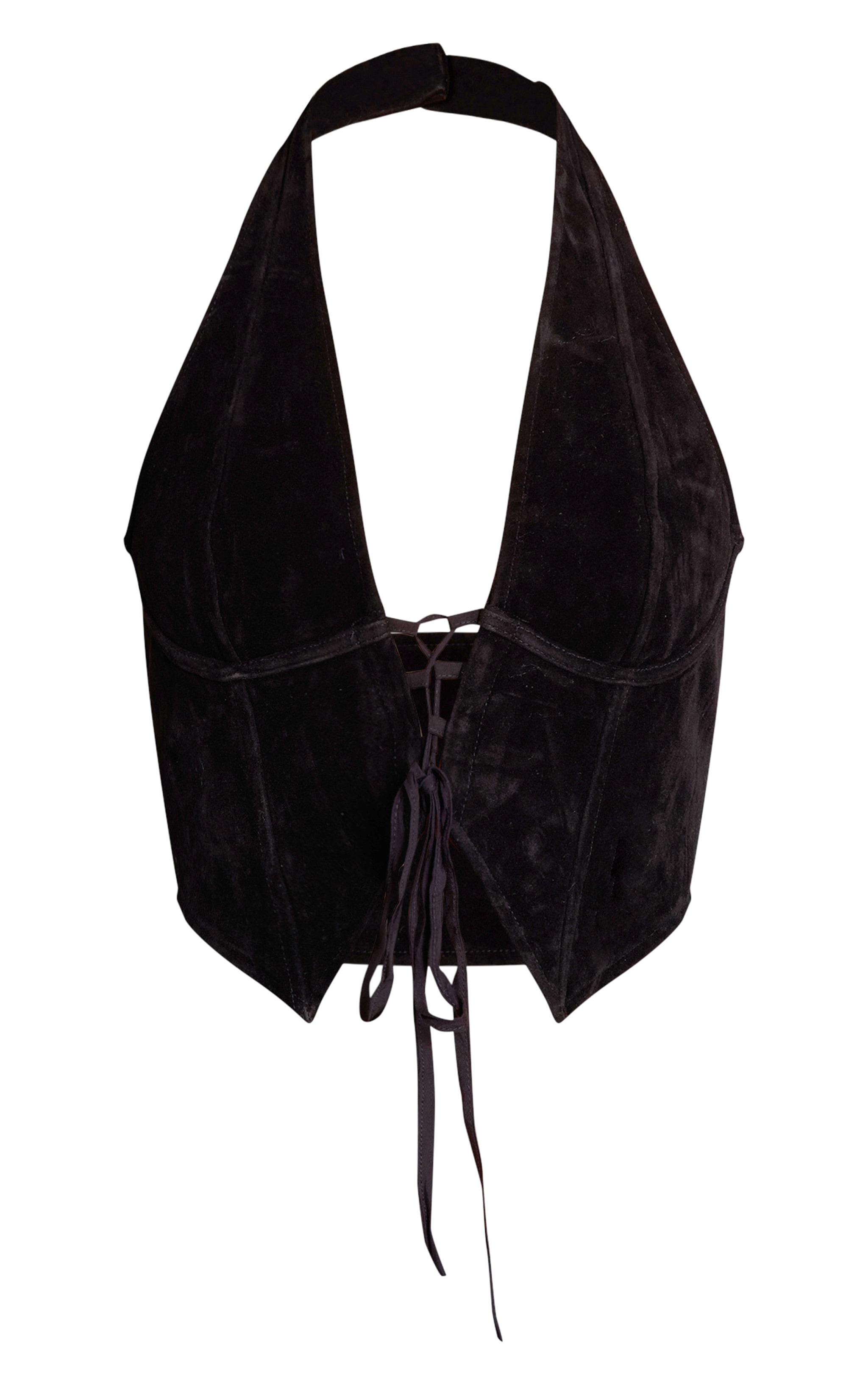 Top en suédine noire à dos nu et décolleté lacé image 5