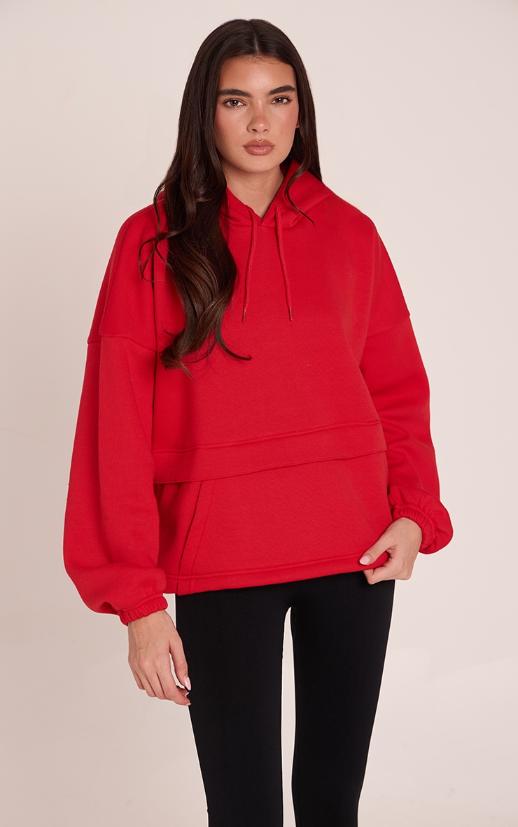 Red Covered Pocket Wide Hem Hoodie