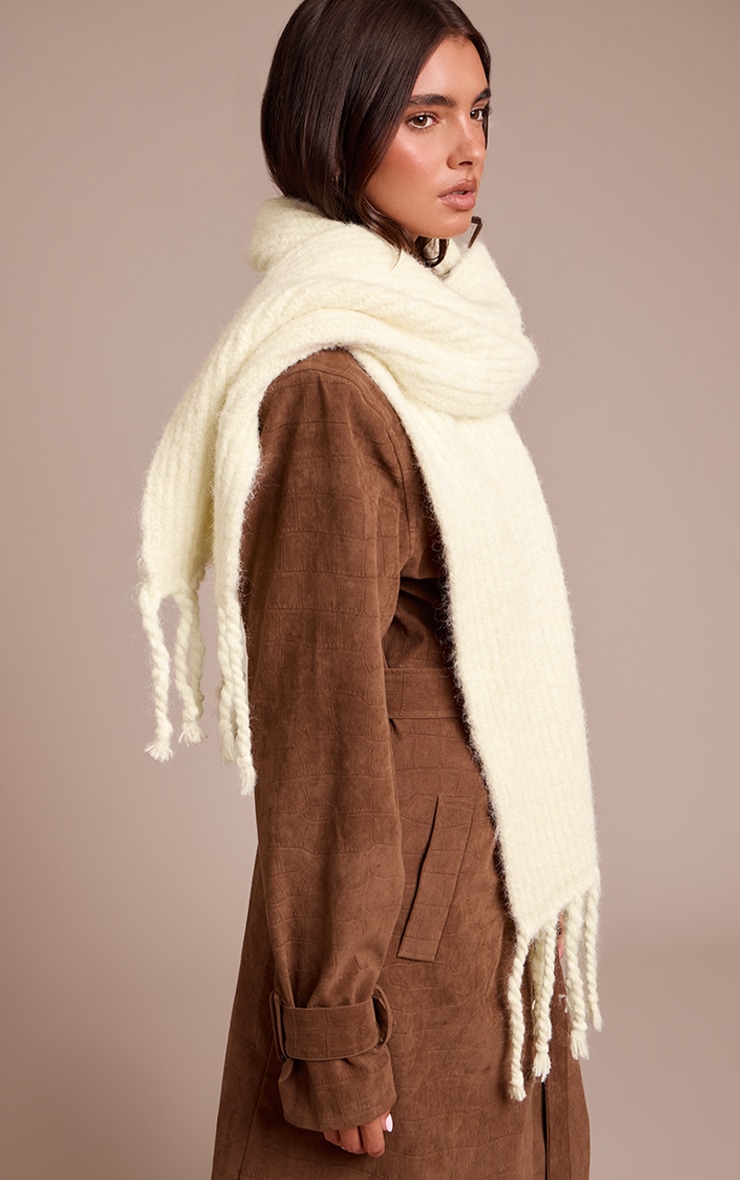 Butter Yellow Chunky Knit Tassel Detail Scarf image 3