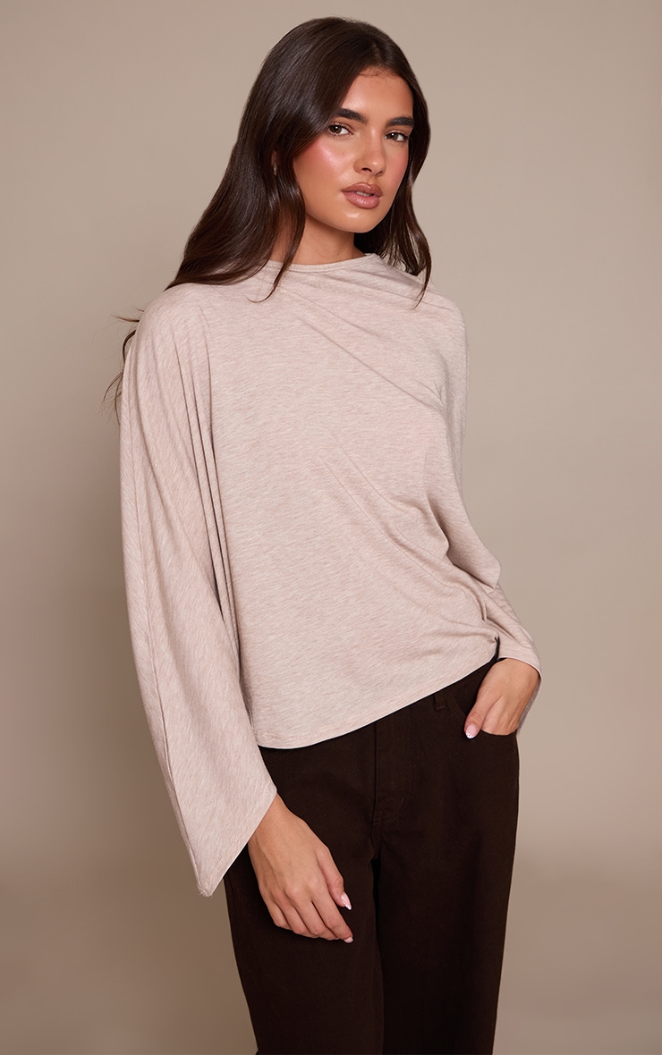 Sand Asymmetric Slouchy Long Sleeve Top image 4
