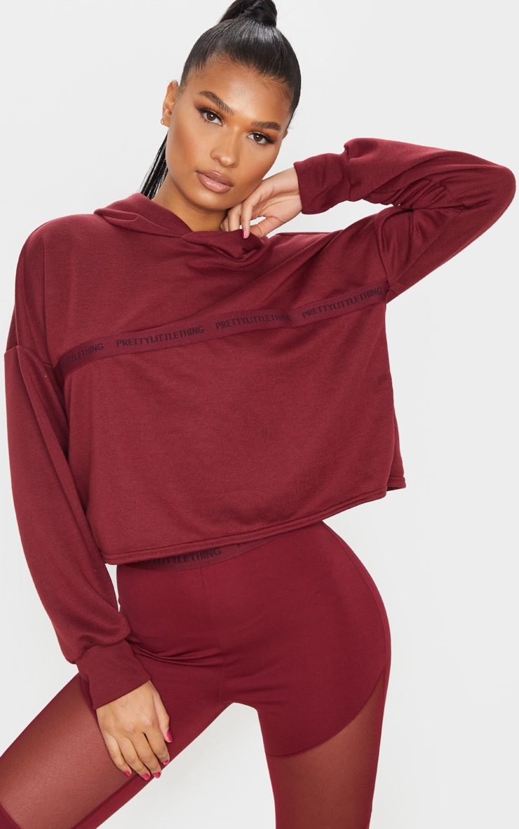 Prettylittlething Berry Sport Cropped Hoodie PrettyLittleThing