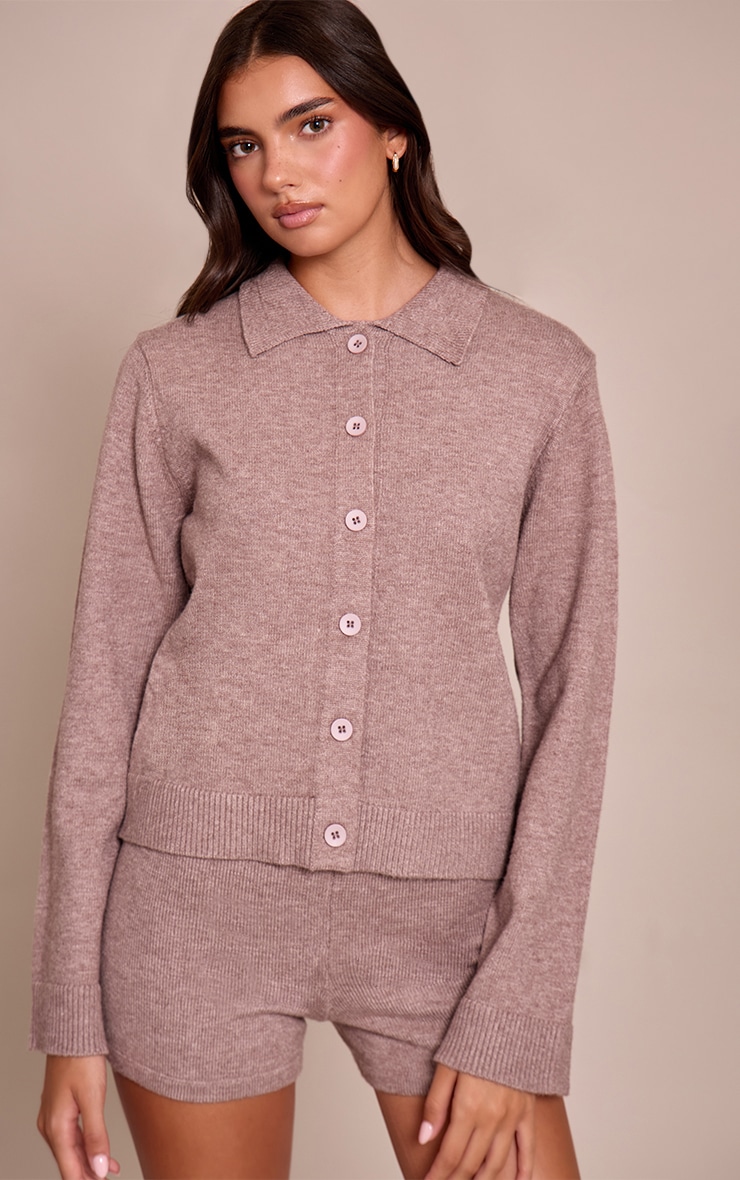 Mocha Button Through Collar Cardigan image 4