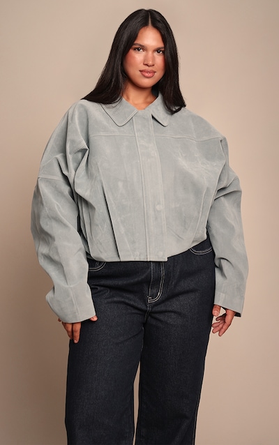 Plus Dusty Blue Faux Suede Covered Placket Bomber Jacket