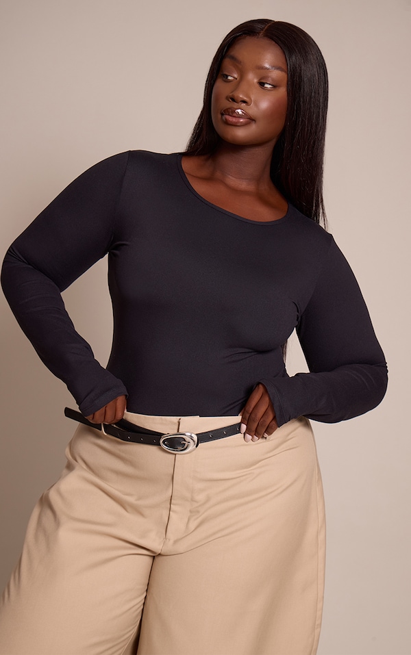 Plus Black Sculpt Long Sleeve Bodysuit