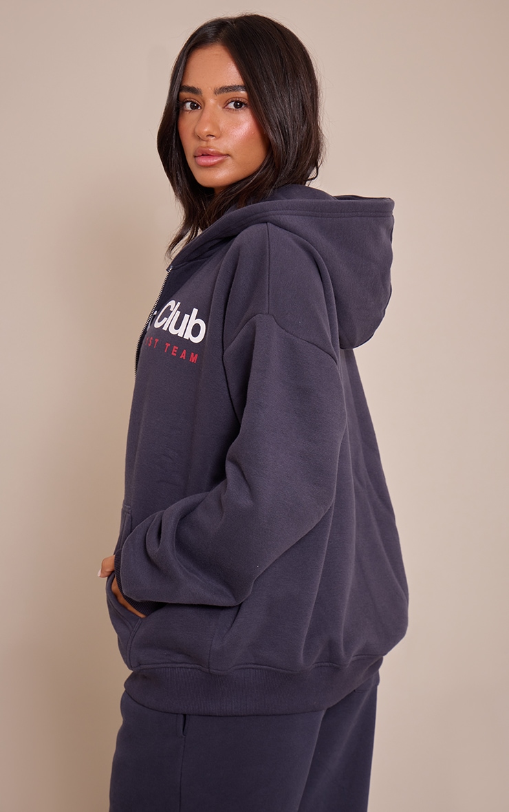 Petite Navy Sports Club Print Zip Up Jacket image 2