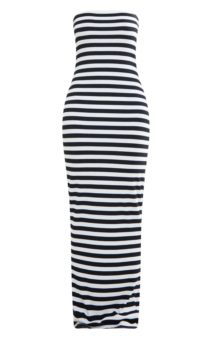 Monochrome Stripe Thick Rib Bandeau Midaxi Dress Dresses PLT KSA