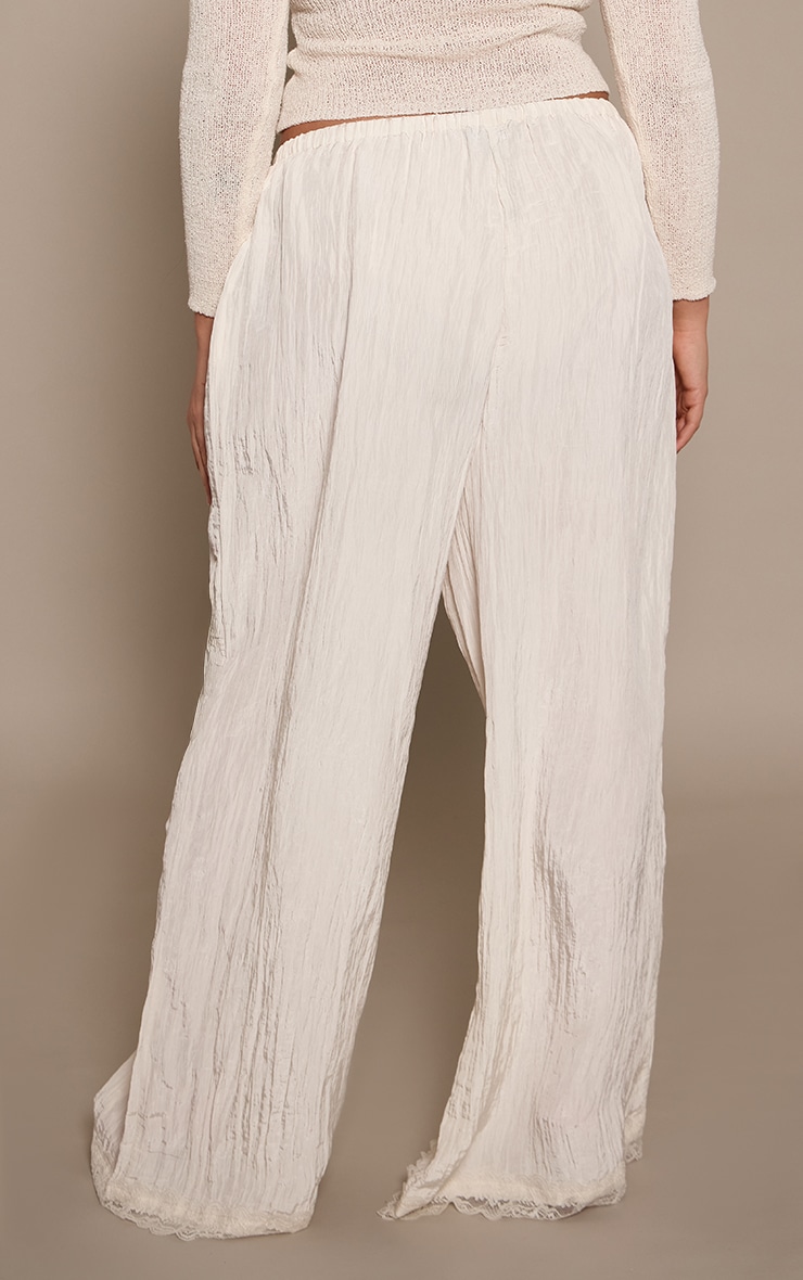 Plus Cream Textured Satin Lace Trim Trousers image 3