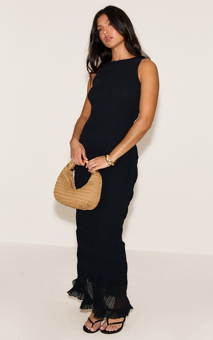Black Chiffon Shirred Midaxi Dress image 3