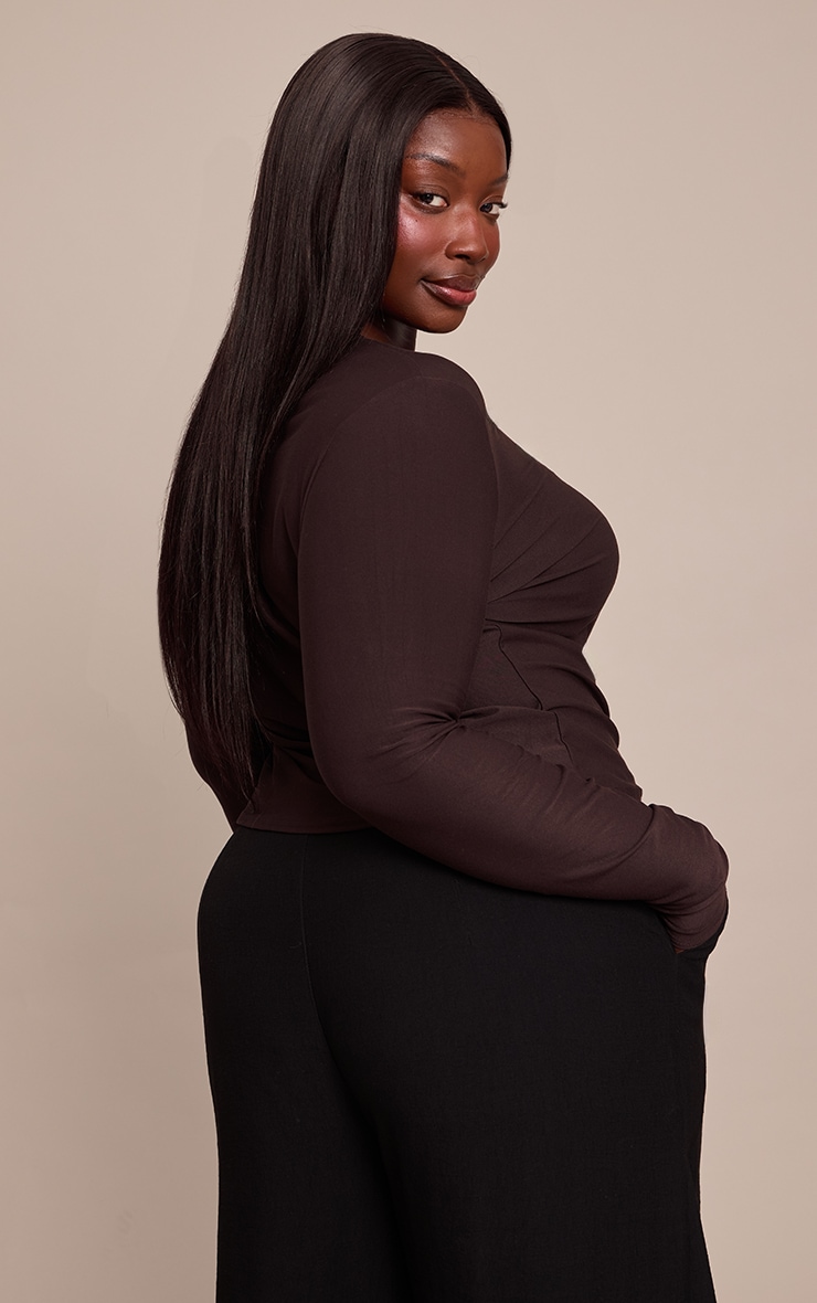 Plus Chocolate Soft Touch Popper Fitted Long Sleeve Long Top image 2