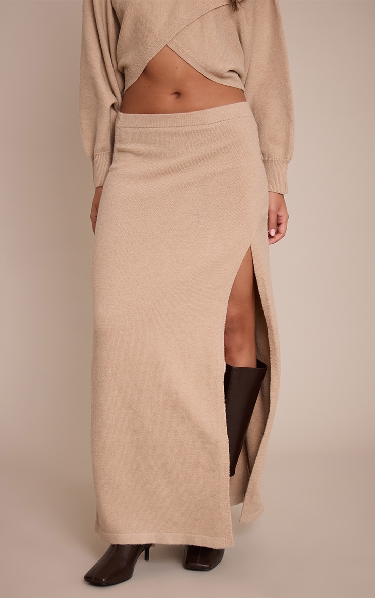 Camel Wrap Knit Maxi Skirt image 2