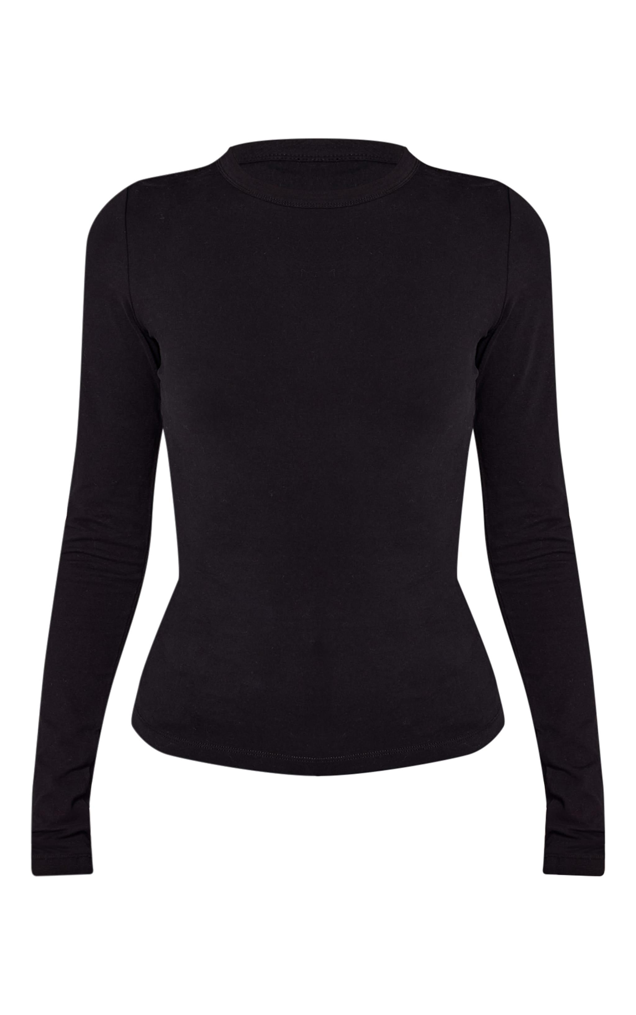 Tall Top long en coton doux noir à col ras et manches longues image 5