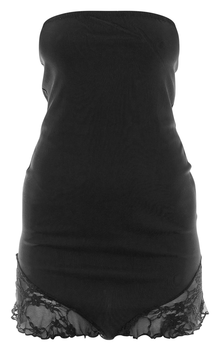 Black Stretch Woven Lace Trim Bandeau Bodycon Dress image 5