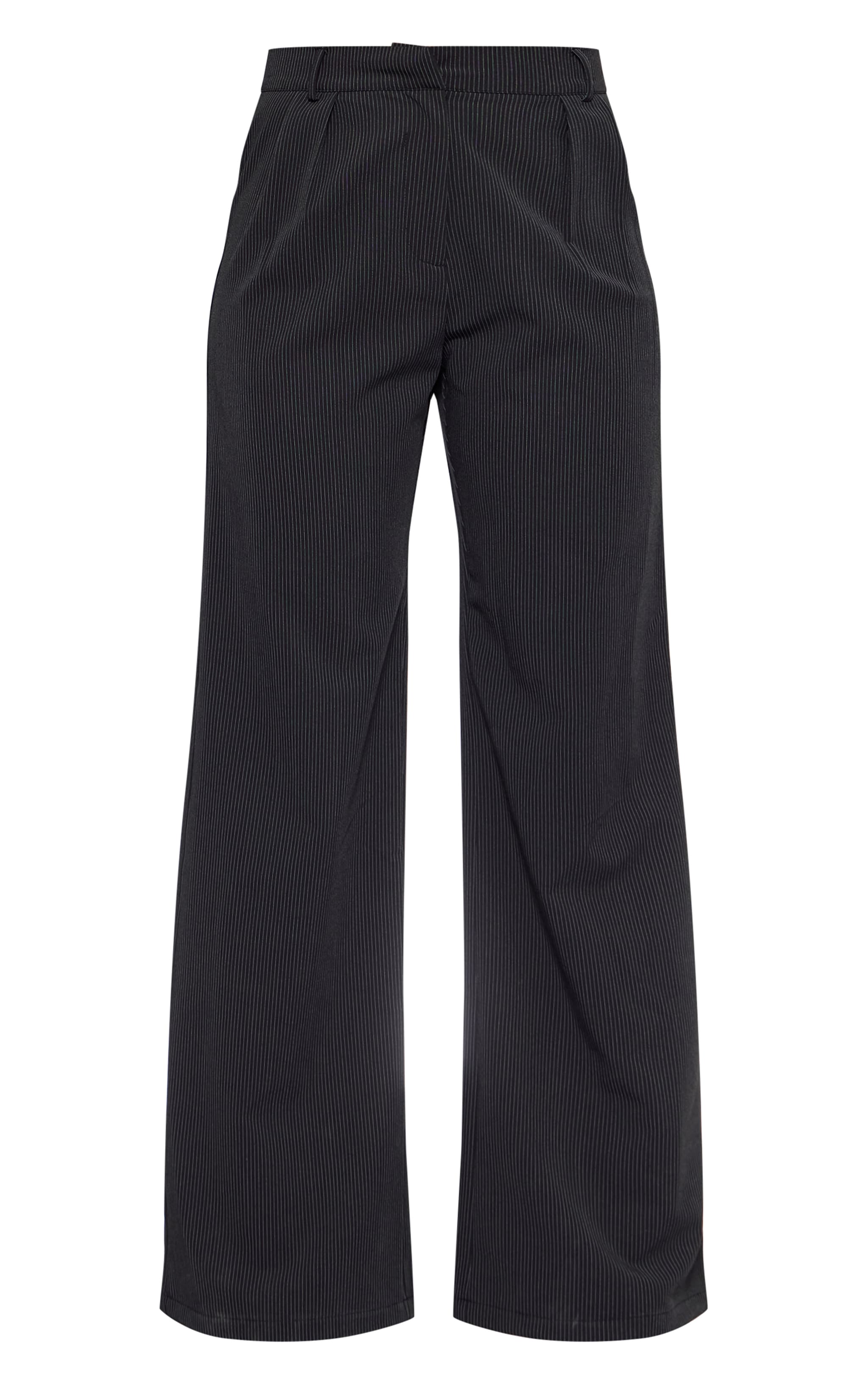 Black Straight Leg Pinstripe Trousers image 5