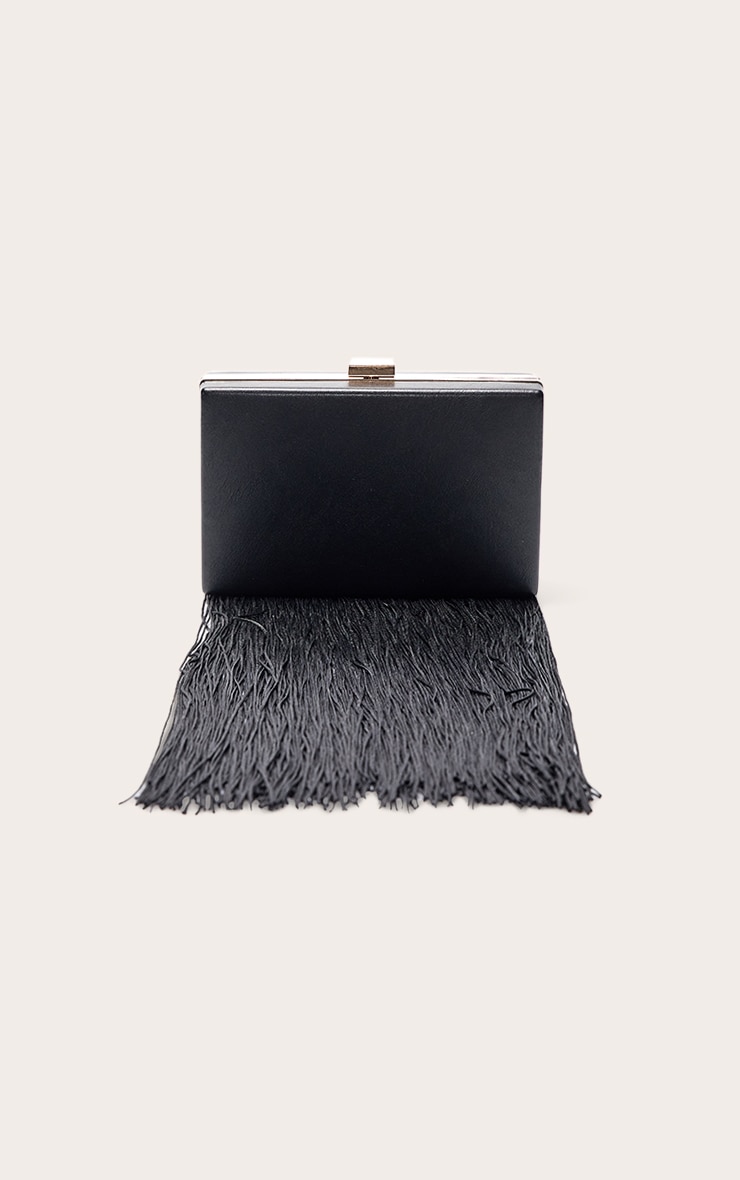 Pochette rigide en PU noir à franges image 2