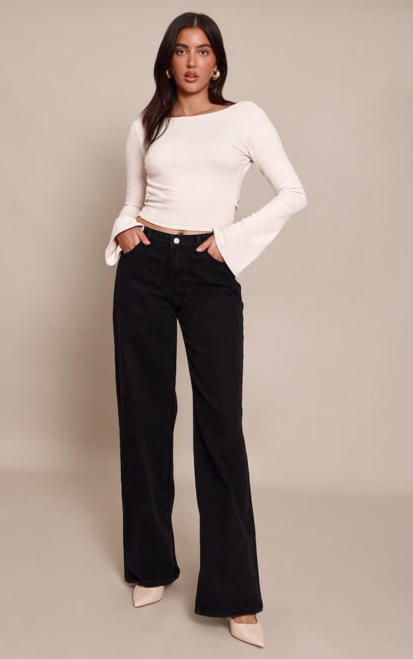 Cream Ultra Soft Cowl Back Drapey Long Sleeve Top 