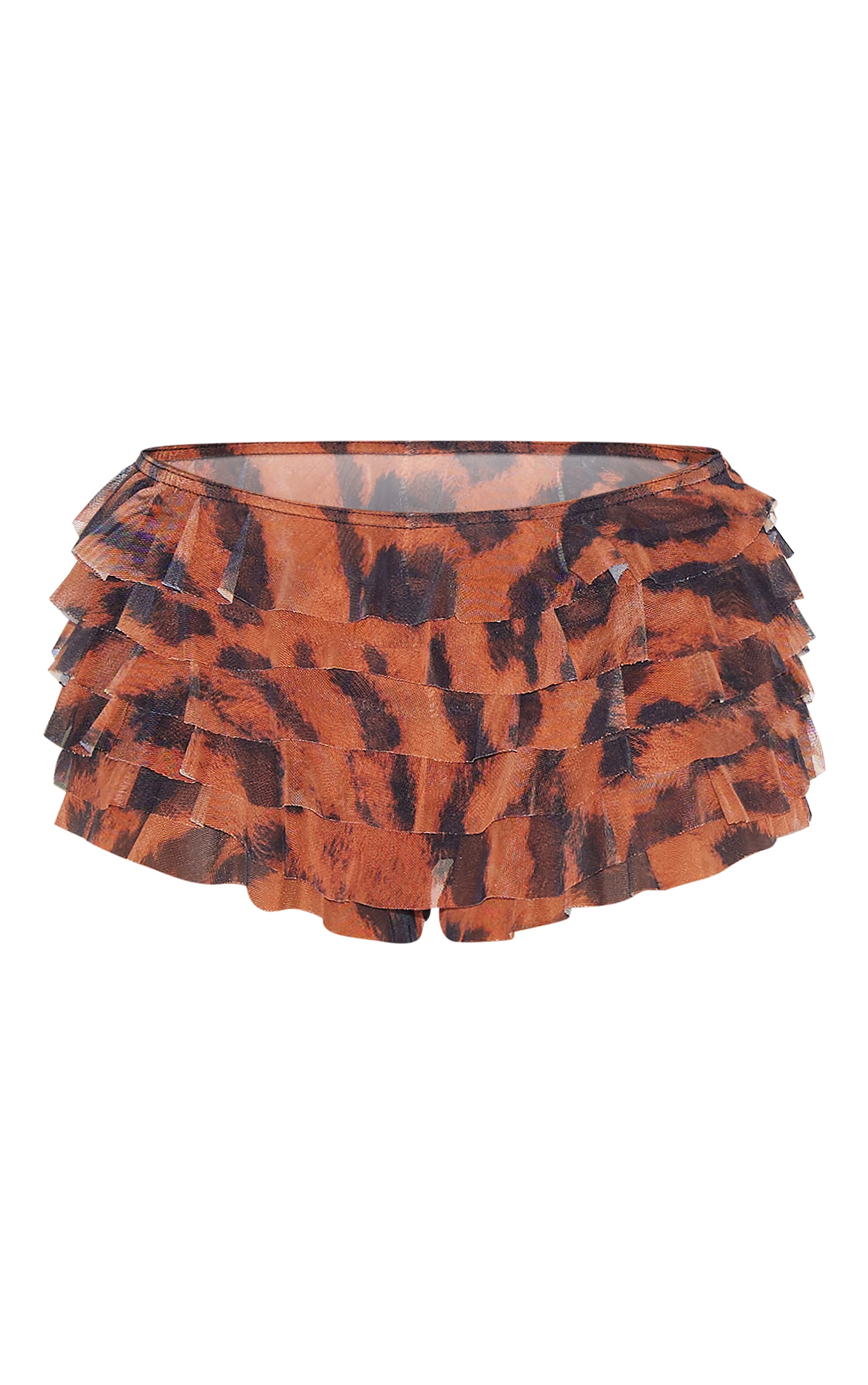 Short culotte bouffant en mesh marron imprimé animal volanté à taille basse image 6