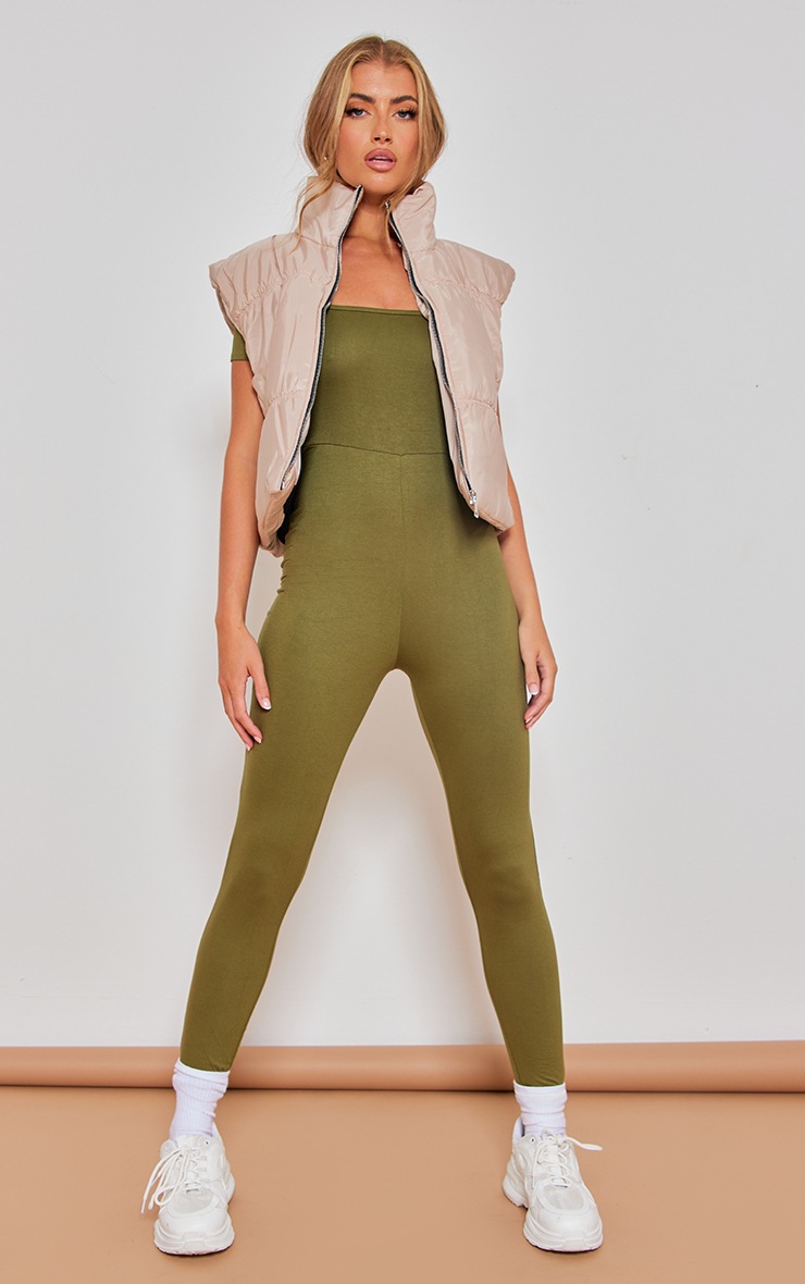 Khaki Square Neck Cap Sleeve Jumpsuit PrettyLittleThing USA