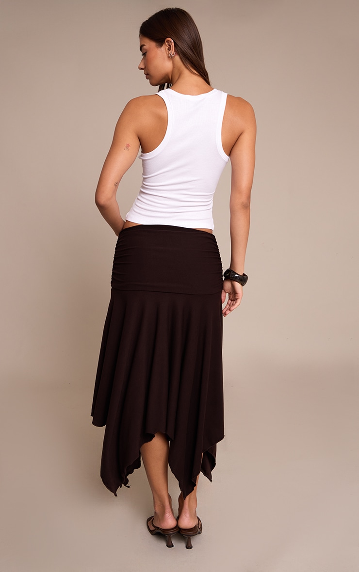 Jupe mi-longue froncée asymétrique au toucher doux chocolat image 3