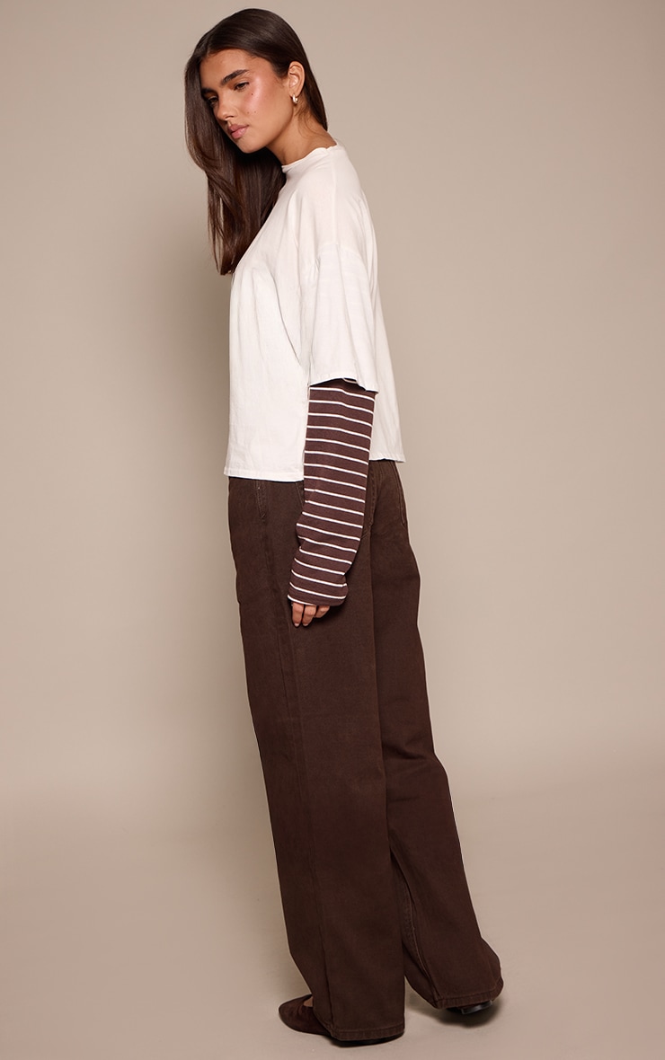 Chocolate Mid Waist Straight Leg Denim Jeans image 3