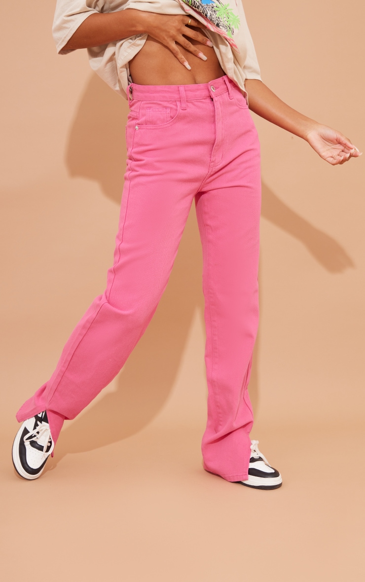 Washed Pink Long Leg Split Hem Jeans image 2