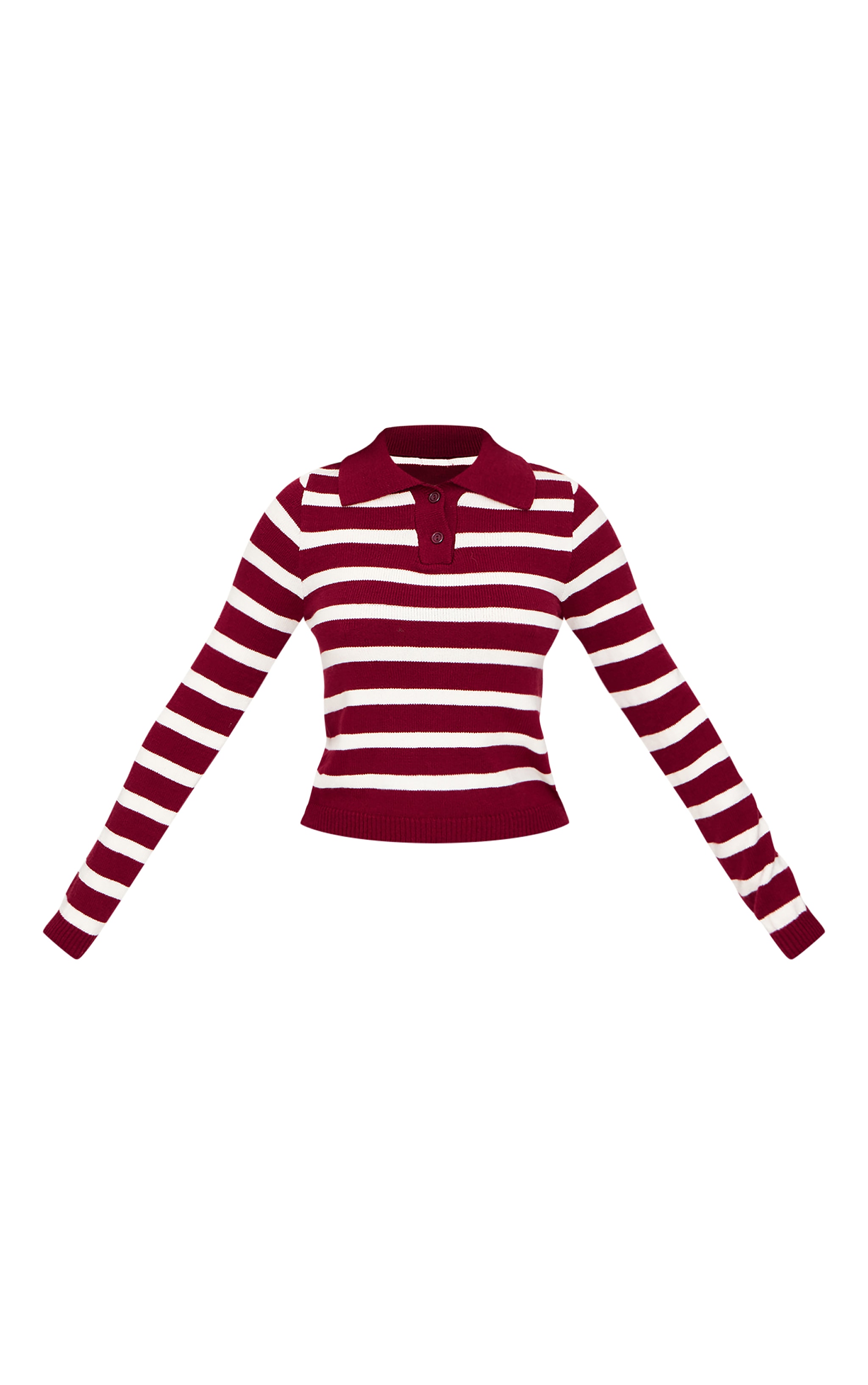 Petite Burgundy Knitted Stripe Collar Detail Long Sleeve Top image 5