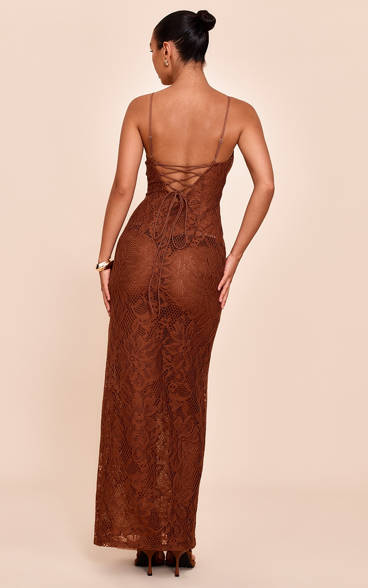Chocolate Textured Lace Up Maxi Dress image 2