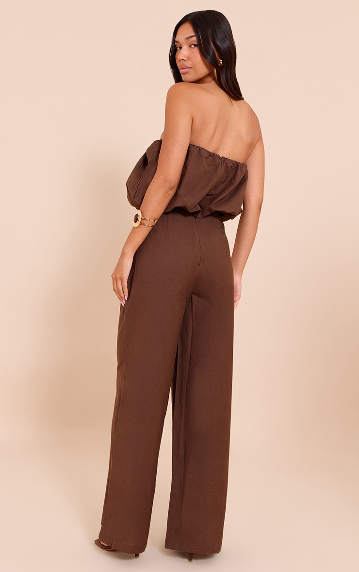 Dark Chocolate Cotton Puffball Bandeau Straight Leg Jumpsuit image 2
