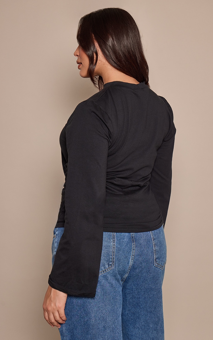 Plus Black Cotton Side Detail Long Sleeve T-shirt  image 2